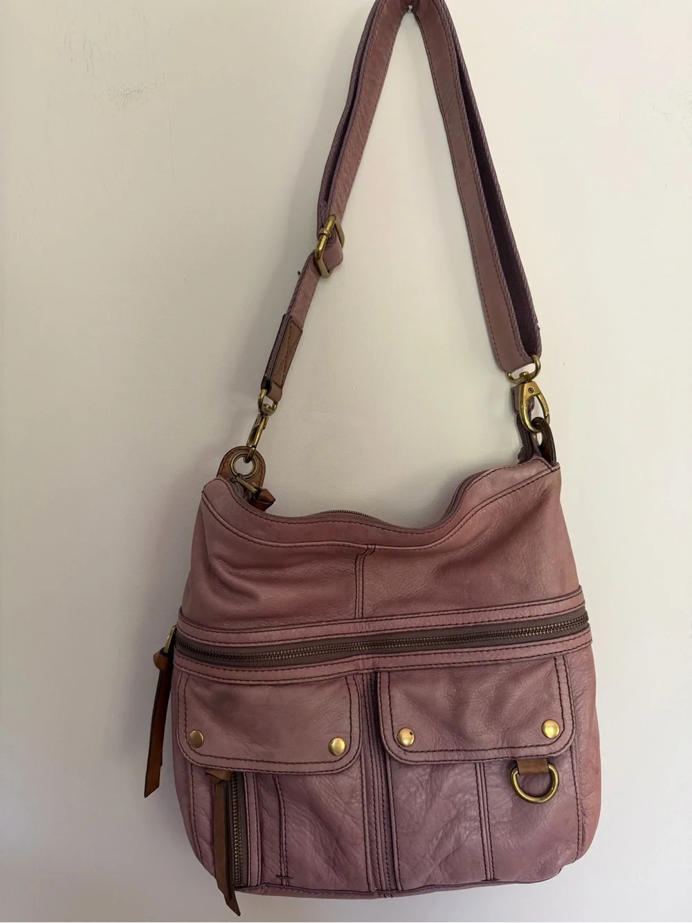 Fossil Mauve Purple Leather Shoulder Bag Tote - Picture 2 of 6